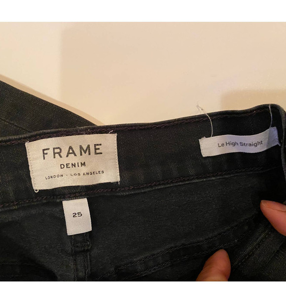 Frame Le high Straight Shredded Raw Hem in Black - Picture 5 of 8